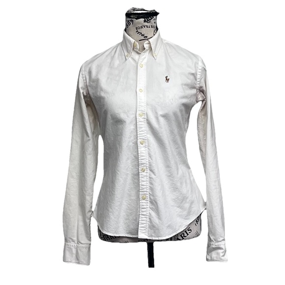 Vintage Ralph Lauren Ivory Button Down Shirt Pony Logo Slim Fit Women’s Size 2 - Picture 2 of 10